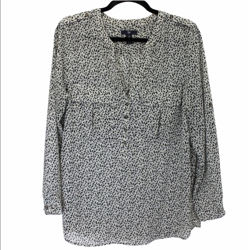 GAP Black White Printed Tab Sleeve Top M